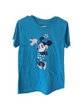 Disney Minnie Mouse Shirt M Blue Poly Rayon Heather Graphic Drop Hem Tee 18x24